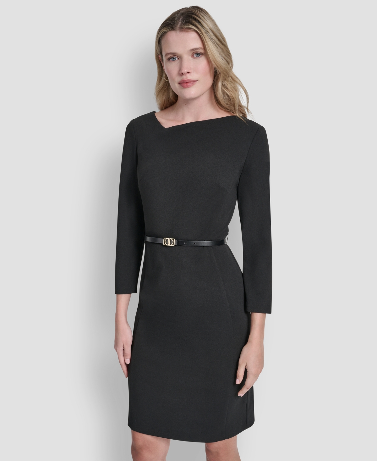 Dkny Women's 3/4 Sleeve Asymmetric Neck Sheath Dress