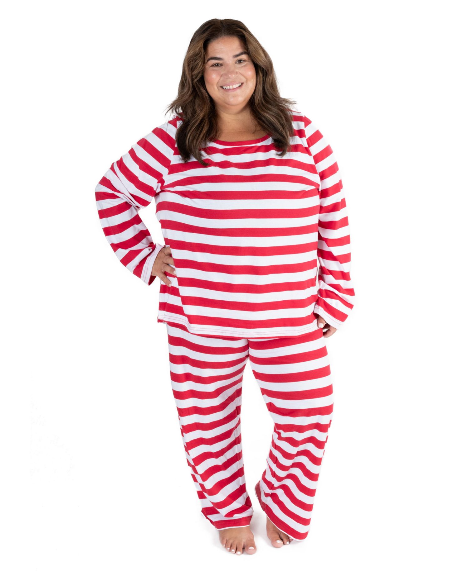 Women's Two Piece Cotton Striped Holiday Pajamas