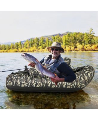 Inflatable Float Tube with Fish Ruler Rod Holder and Storage Pockets-Camouflage