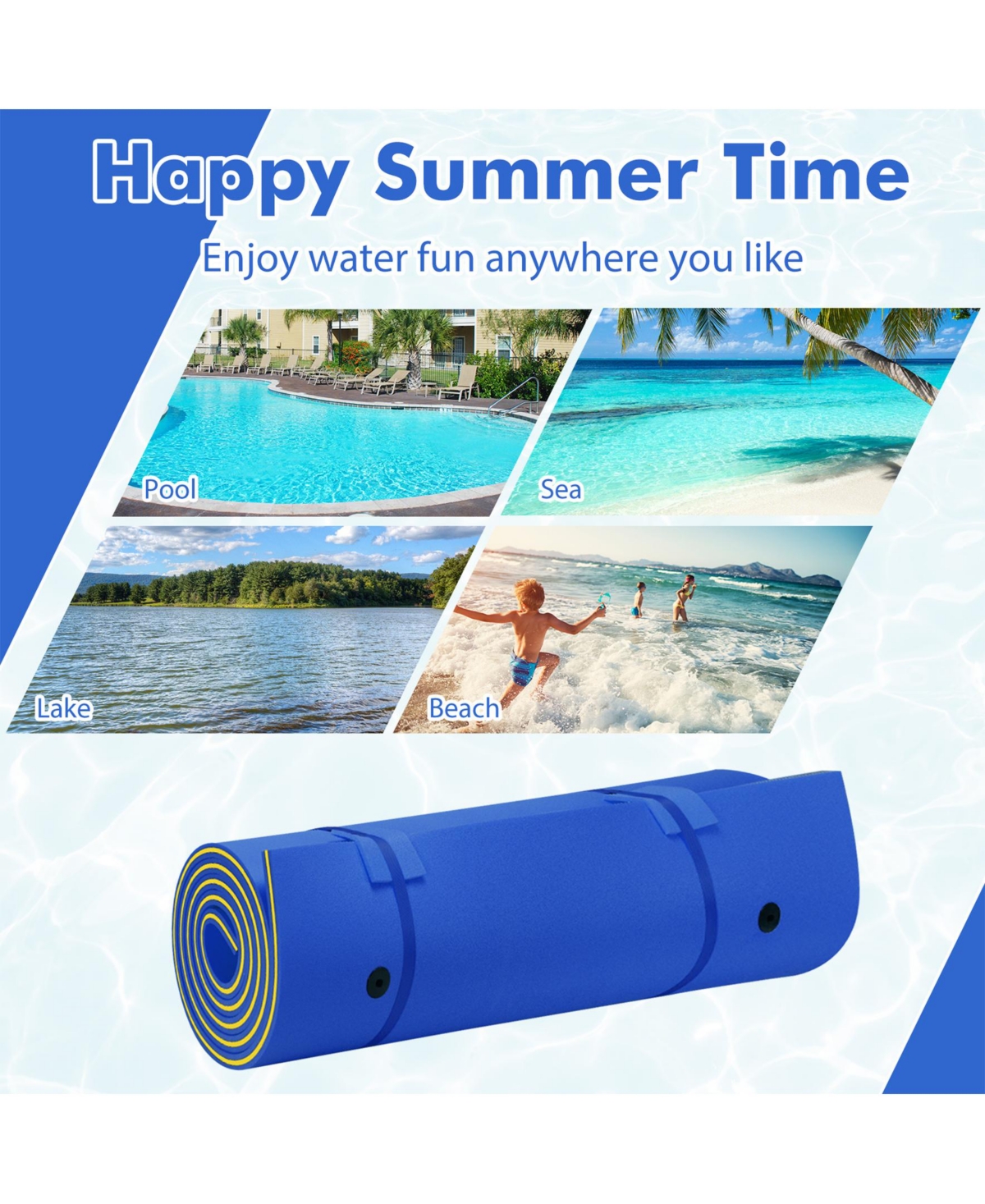 Sugift 3 Layer Water Pad Foam Mat-Blue