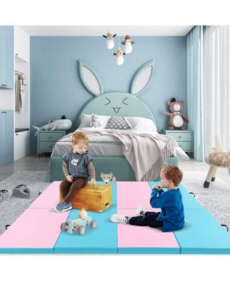 4-Panel PU Leather Folding Exercise Mat with Carrying Handles-Pink & Blue