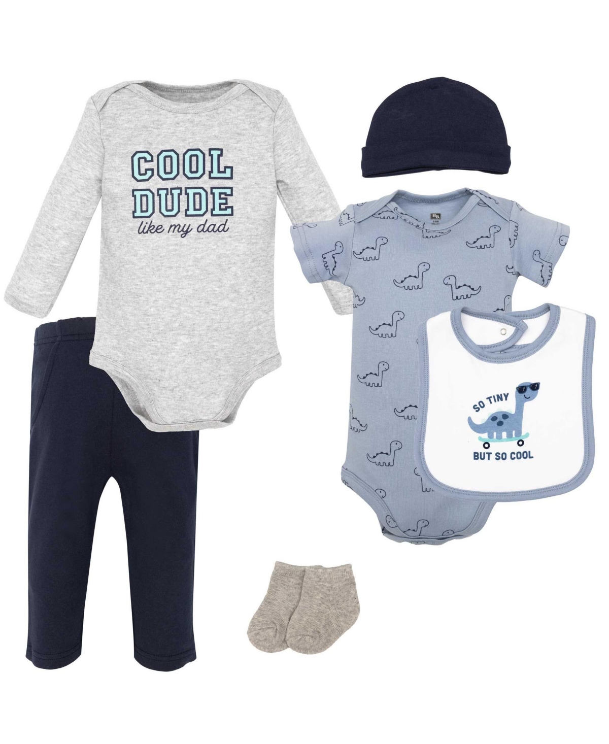 Hudson Baby Boys Cotton Layette Set, Cool Skateboard Dino, 9-12 Months