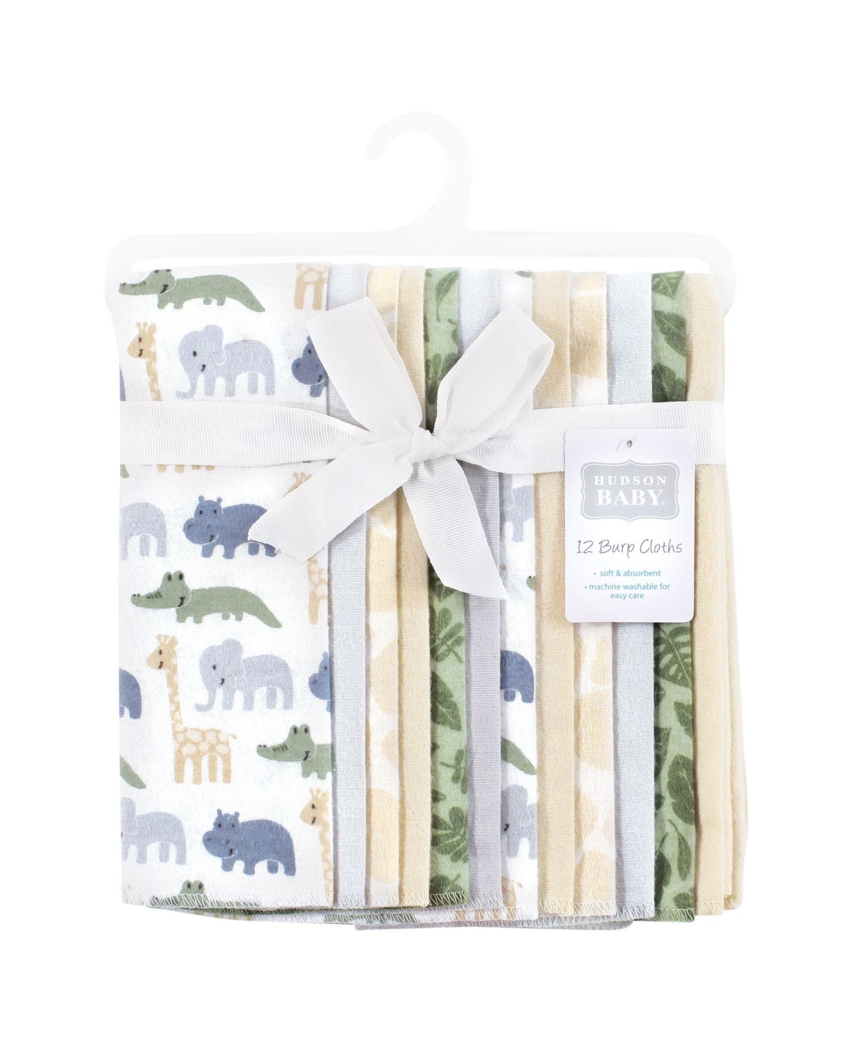Hudson Baby Cotton Flannel Burp Cloths 12-Pack Bundle, Wild Leaf Safari, One Size