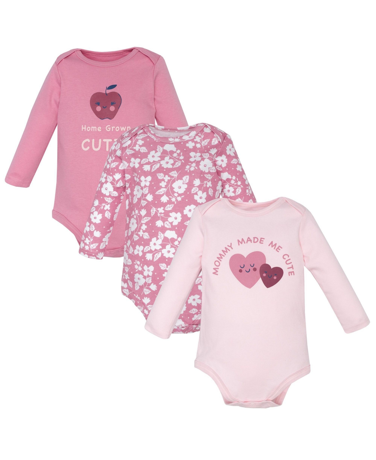 Hudson Baby Baby Girls Hudson Cotton Long-Sleeve Bodysuits 3-Pack, Cute Hearts, 0-3 Months