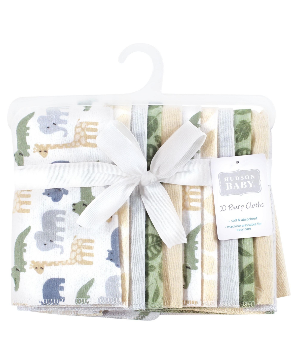 Hudson Baby Cotton Flannel Burp Cloths 10-Pack, Wild Leaf Safari, One Size