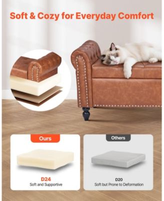 Upholstered Storage Bench with Tufted Seat and Wood Legs