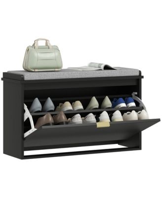 Shoe Bench with Padded Seat and Flip-Drawer for 8 Pairs