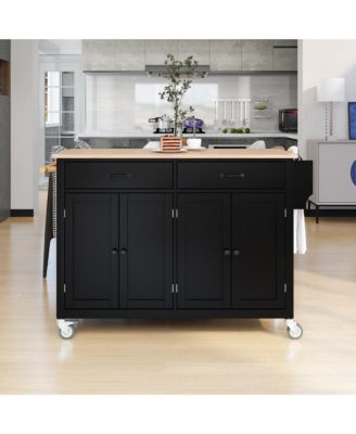 54.3inch Kitchen Island Cart with Solid Wood Top, Locking Wheels, 4-Door Cabinet, Two Drawers, Spice Rack and Towel Rack for Dining Room
