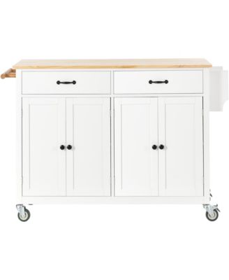 54.3inch Kitchen Island Cart with Solid Wood Top, Locking Wheels, 4-Door Cabinet, Two Drawers, Spice Rack and Towel Rack for Dining Room