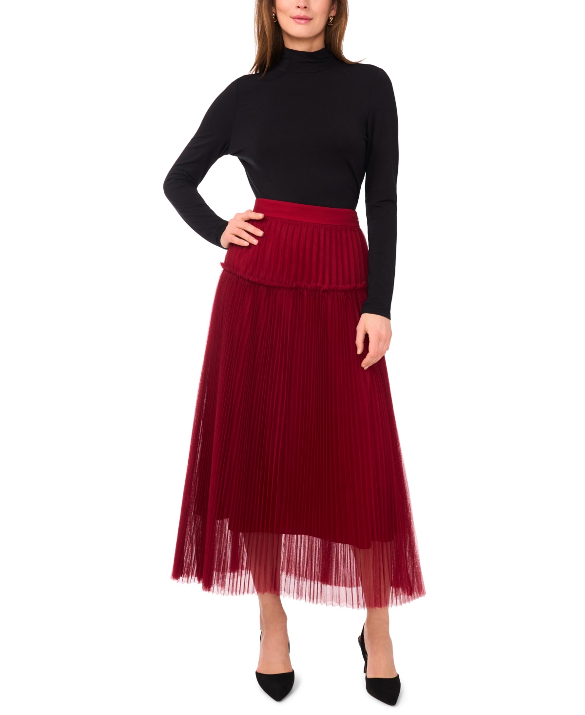 Vince Camuto Women's Pleated Pull On Midi Skirt