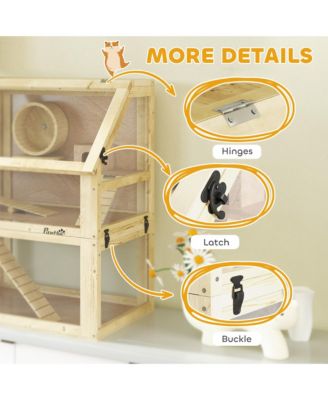 3 Tiers Wooden Hamster Cage w/ Detachable Bottom, 24" x 16" x 29.5"