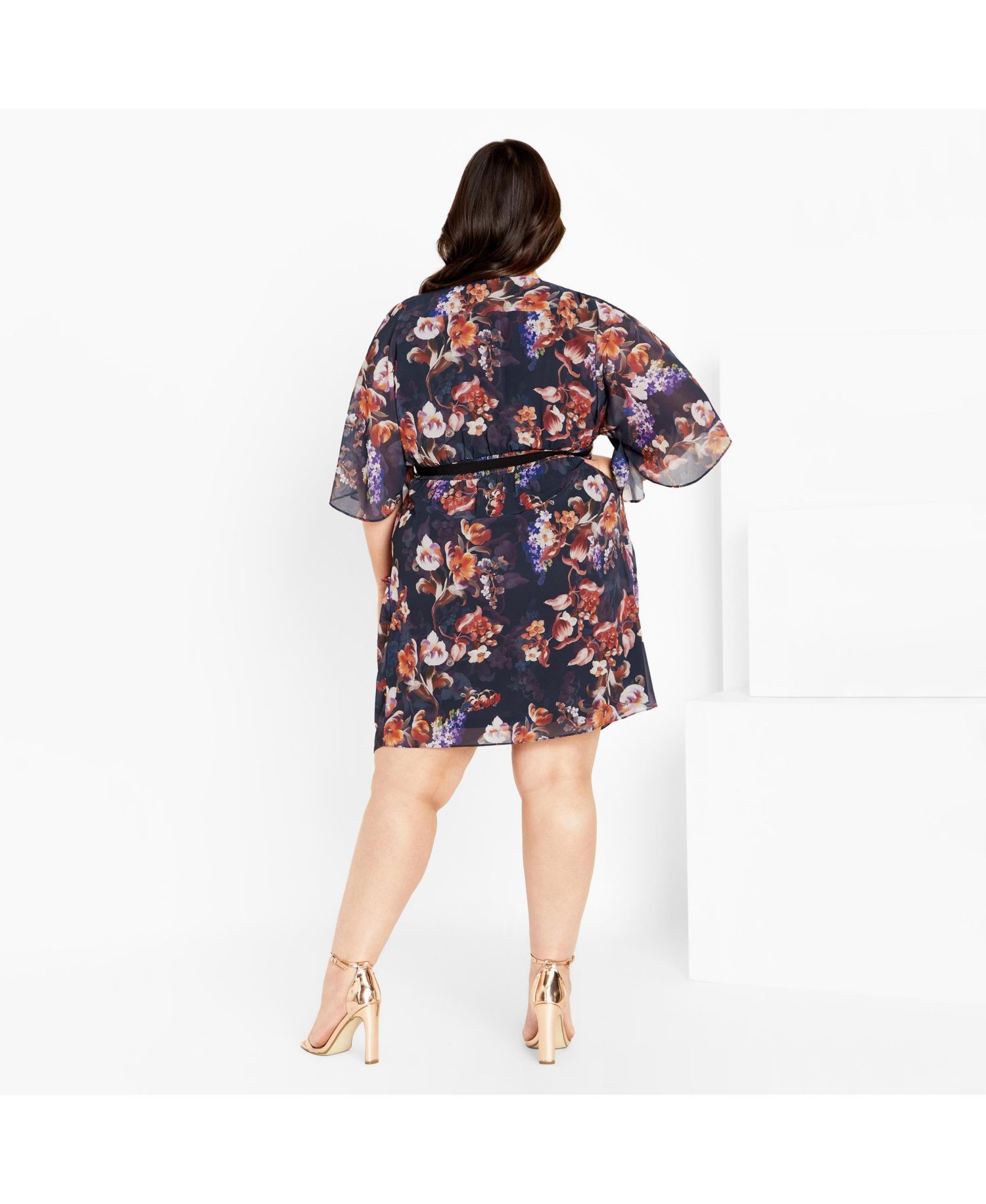 Plus Size Color Wrap Print Dress