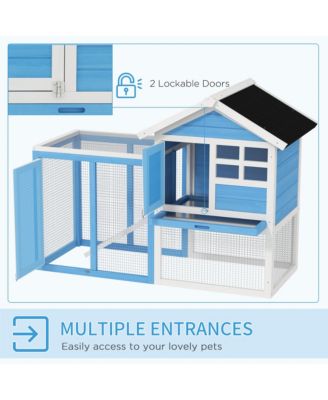 48" Rabbit Hutch 2 Story Small Animal House w/ Run Pull Out Tray Ramp
