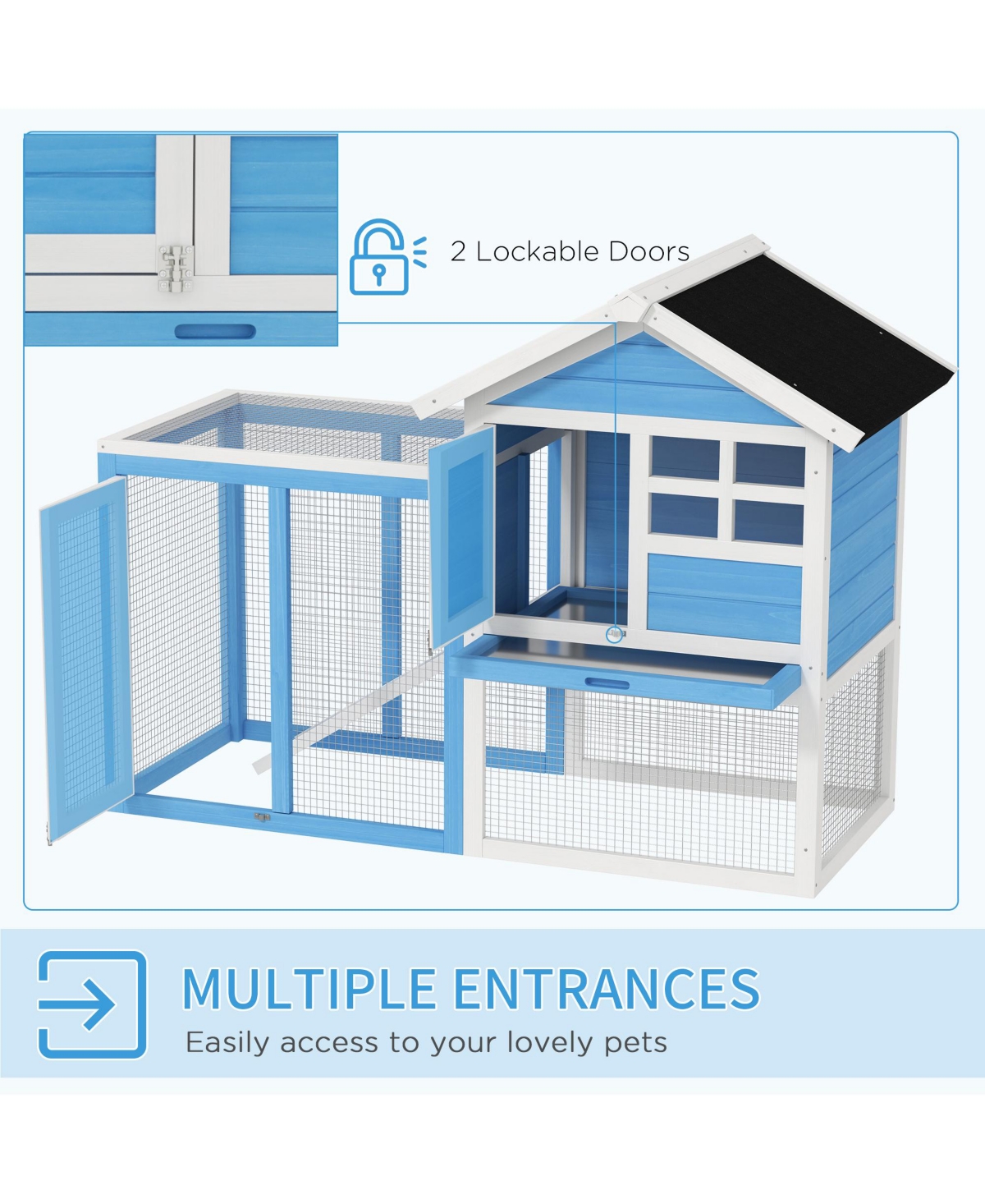 PawHut 48" Rabbit Hutch 2 Story Small Animal House w/ Run Pull Out Tray Ramp