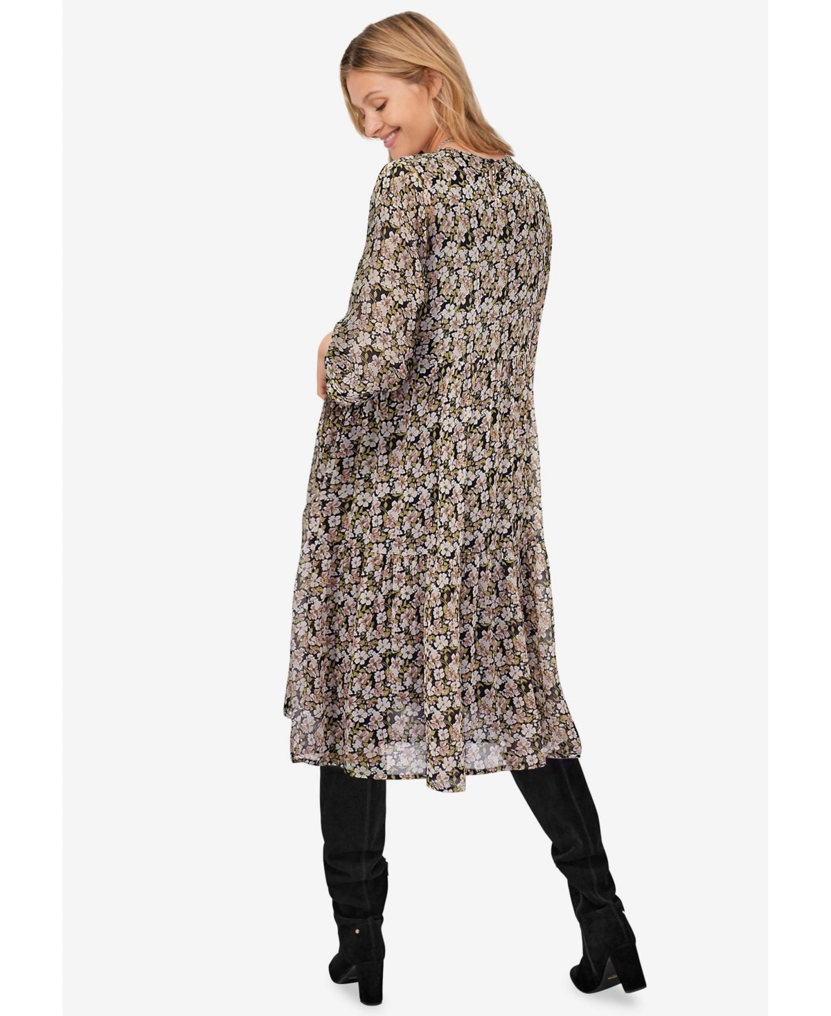 ellos Plus Sheer Overlay Tiered Dress