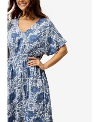 Women's Plus Size V-Neck Elastic Waist Midi Dress