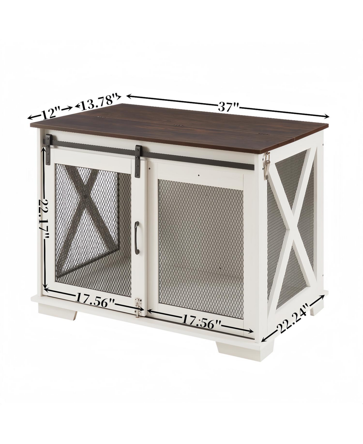 Airsurfer Dog Cage Crate Furniture with Sliding Barn Door Wooden Dog Kennel End Table with Flip-Top Plate and Detachable Divider for Small Dogs