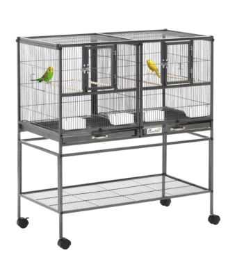 Double Rolling Bird Cage with Removable Metal Tray and Storage Shelf