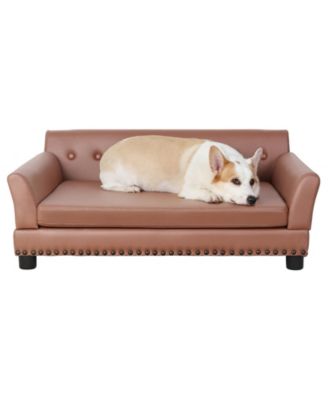 Large Sized Dog Sofa Couch Raised Calming Dog Bed Leather Lounger Waterproof