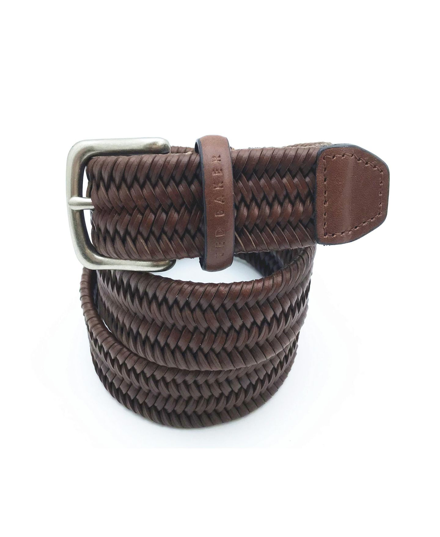 Мужской ремень Ted Baker Dress Braided Leather Belt, цвет: Коричневый — фото 1