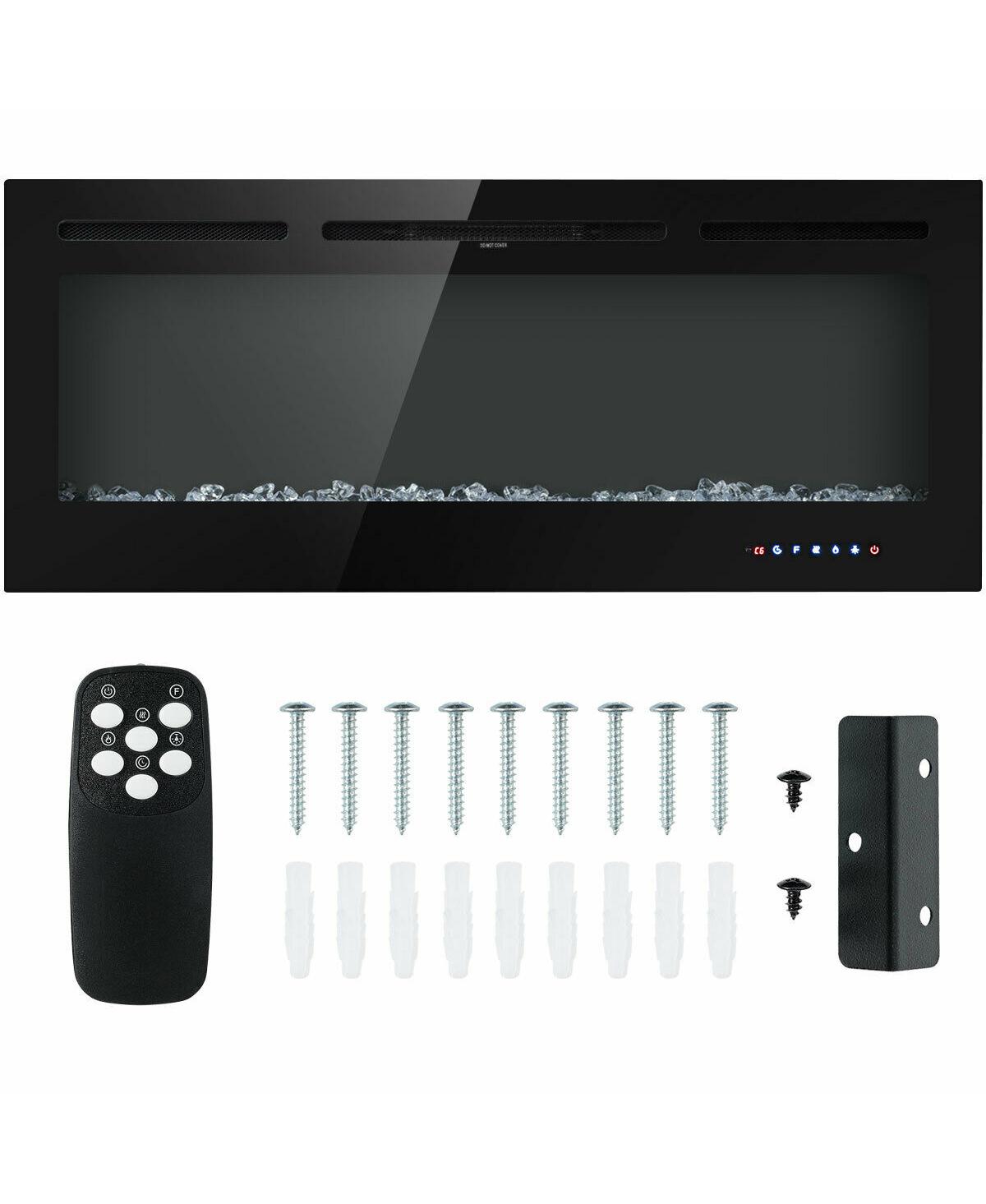 50 Inch Recessed Electric Insert Wall Mounted Fireplace with Adjustable Brightness