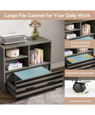 62.2" Gaming Table,Executive Desk with Mobile File Cabinet, L-Shaped Office Desk with Storage Shelves