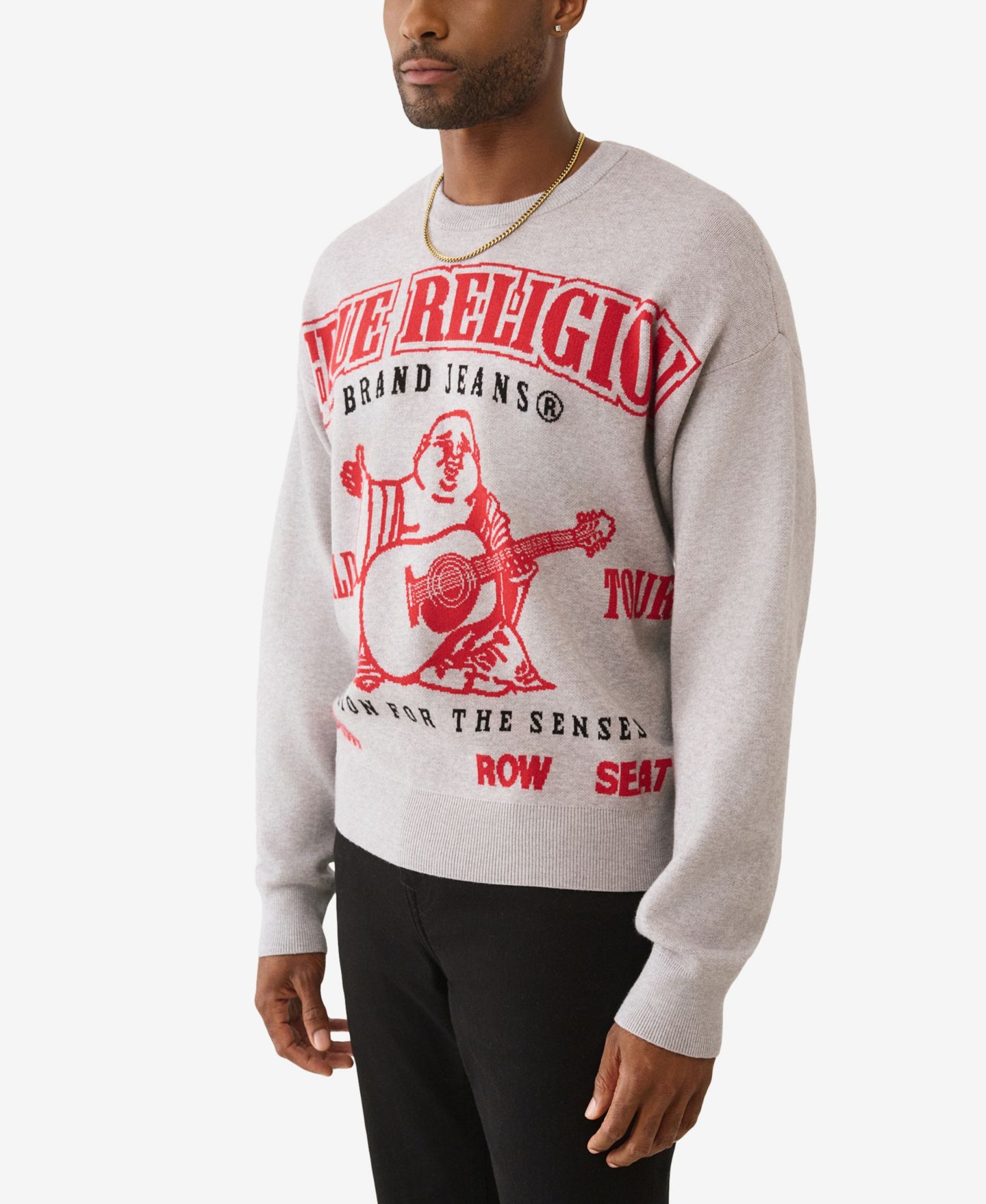 Мужской свитер True Religion Crewneck Regular-Fit, цвет: Меланжевый серый — фото 2
