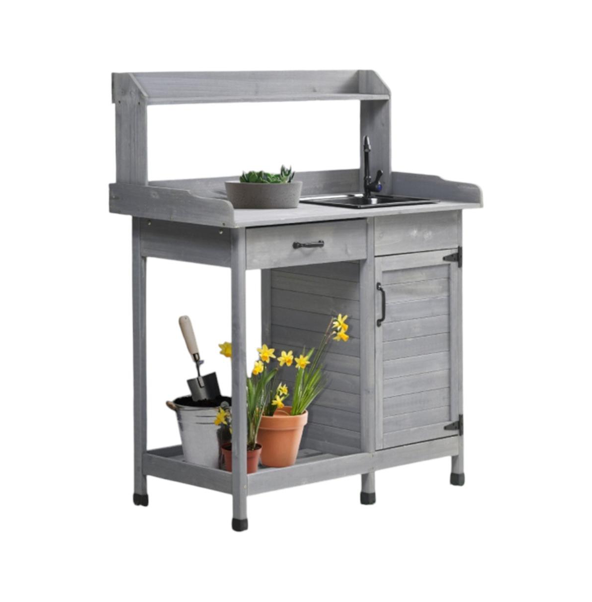 Garden Work Bench with Open Shelves for Tools and Plants