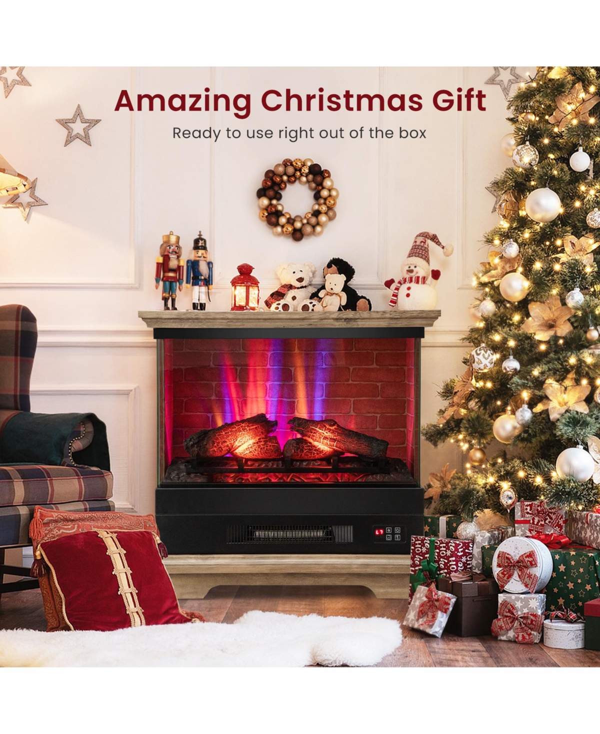 Sugift 27 Inch Freestanding Fireplace with Remote Control