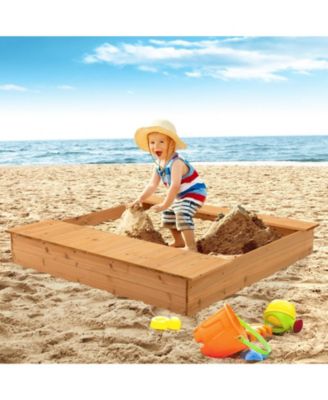 Kids Wooden Sandbox with Bench Seats and Storage Boxes