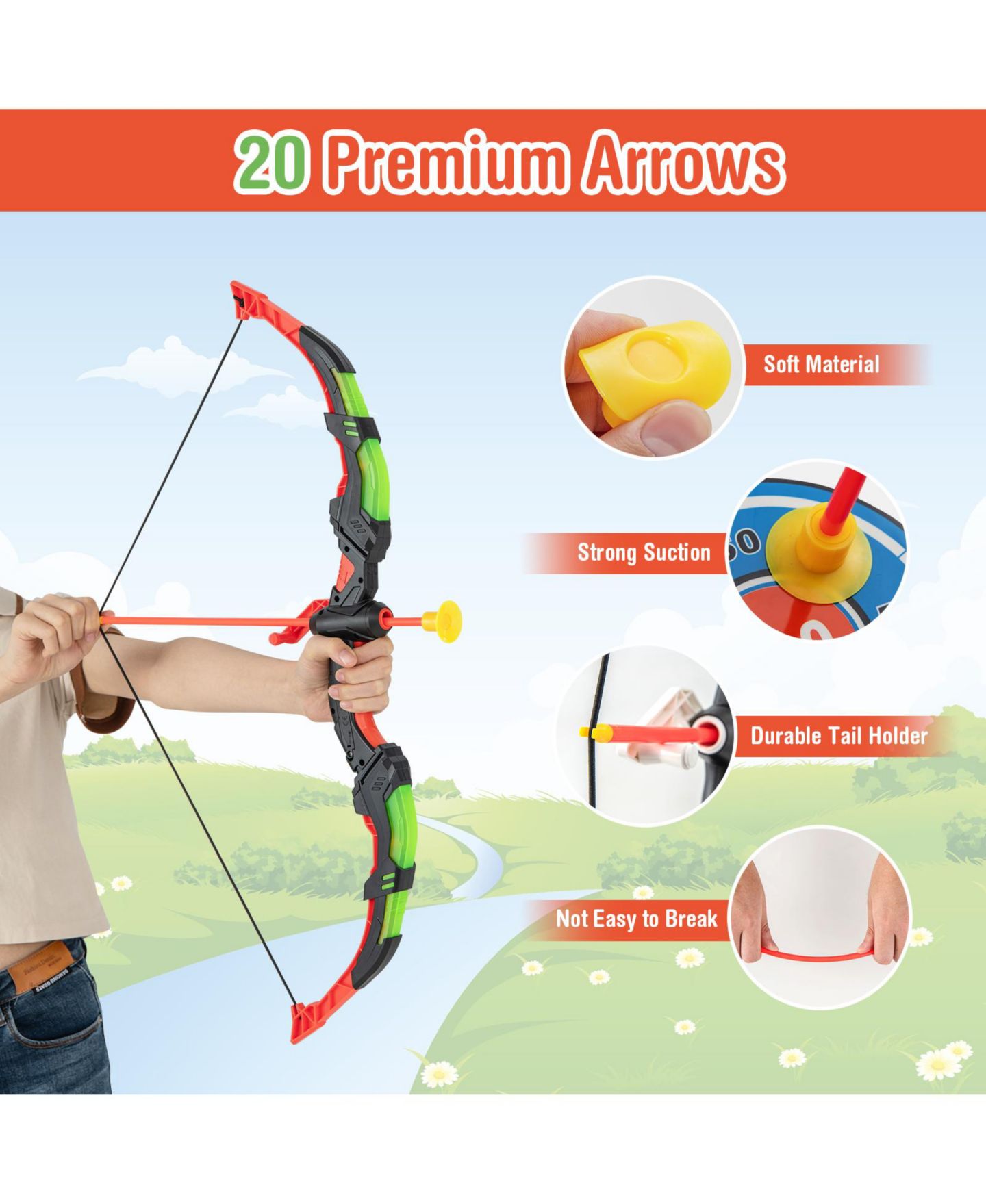 Детские игрушки SUGIFT Youth Archery Bow Set with 2 LED Light-Up Suction-Cup Bows, 20 Arrows, Ages 6+, цвет: Зелёный — фото 7