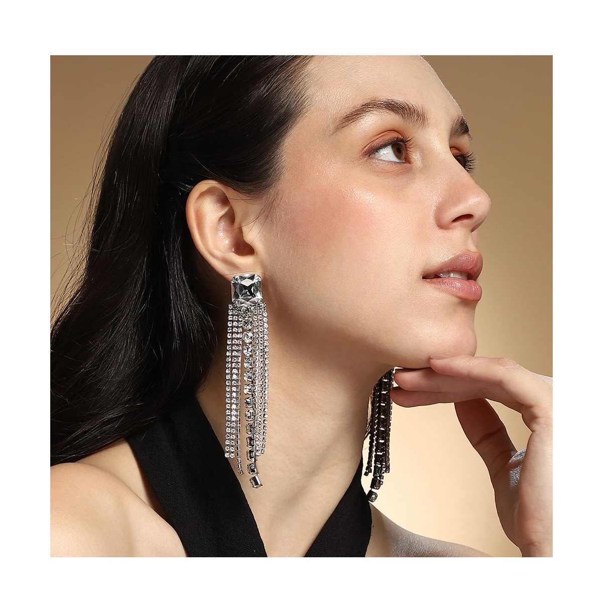 Women's The Bijou-Quad Drop Earrings - Crystal Silver