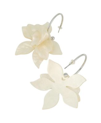 Women's The La-Flora Hoop Earrings - Ivory White & Metallic Silver