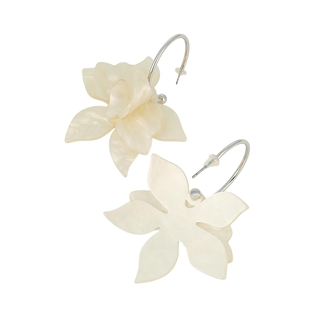 Women's The La-Flora Hoop Earrings - Ivory White & Metallic Silver