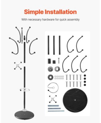 Freestanding Coat Rack with Marble Base, Umbrella Holder, and 14 Hooks