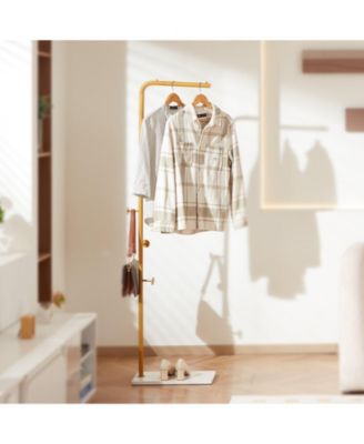 Freestanding Coat Rack with Quartz Stone Base and 3 Round Hooks