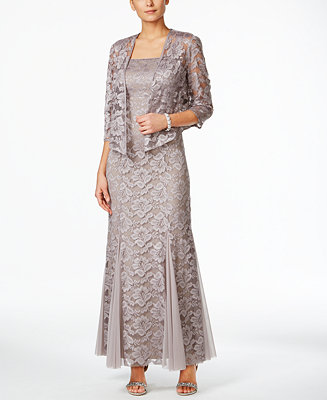 R & M Richards Godet Lace Evening Gown and Jacket - Dresses - Women ...