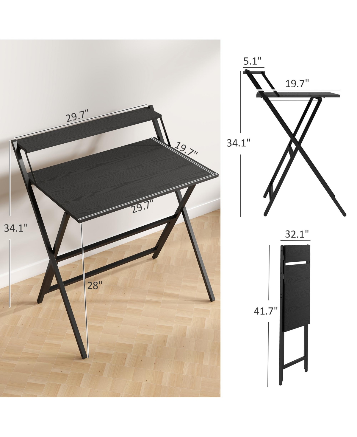 Homcom Small Folding Desk Foldable Computer with Monitor Shelf