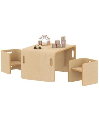 Kids Table and Chair Set, Wooden Activity Table with Chairs, Natural
