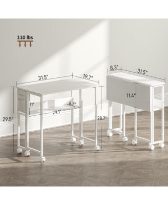 Small Folding Desk Foldable Computer Desk with Shelf Wheels