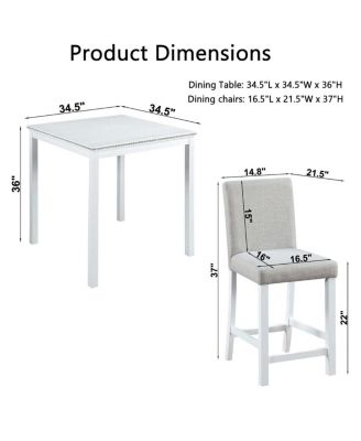 5-Piece Counter Height Dining Set with 4 Upholstered Chairs, 34.5" Square Table with Crystal Trim for Small Dining Room-Maison Boucle