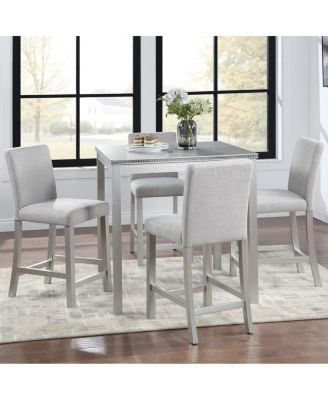 5-Piece Counter Height Dining Set with 4 Upholstered Chairs, 34.5" Square Table with Crystal Trim for Small Dining Room-Maison Boucle