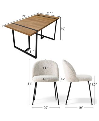 Modern 5-Piece Dining Set for 4, Rectangular Table with Sturdy Metal Frame and Upholstered Chairs for Small Dining Room