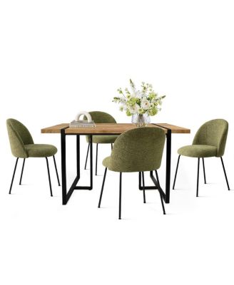 Modern 5-Piece Dining Set for 4, Rectangular Table with Sturdy Metal Frame and Upholstered Chairs for Small Dining Room