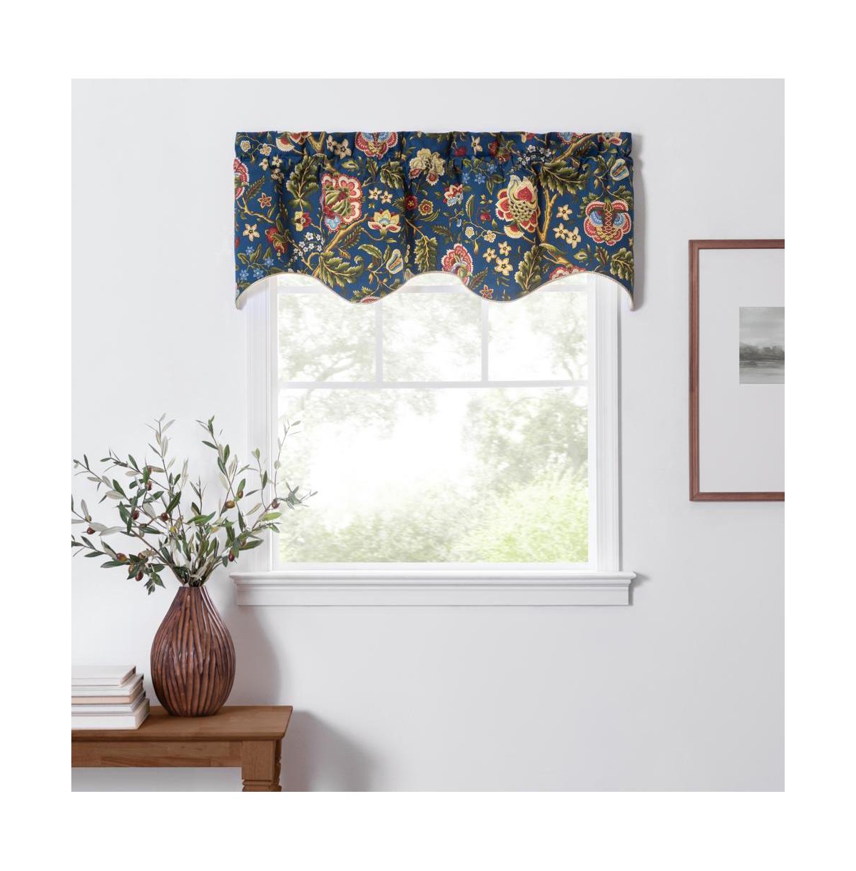 Ellis Curtain Regency Scallop Shaped 3" Rod Pocket Valances for Windows 50" x 15" Navy