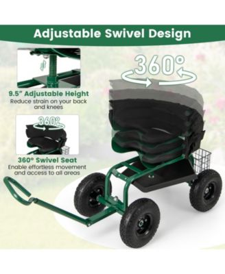 Cushioned Rolling Garden Cart Scooter with Storage Basket and Tool Pouch