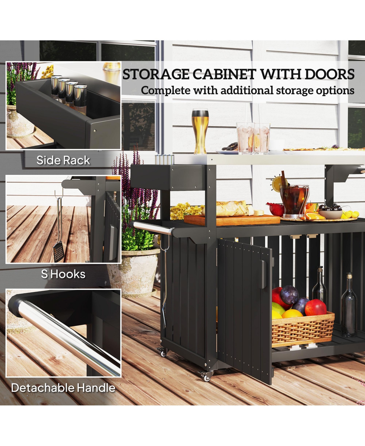 Slickblue Outdoor Bar Cart with Wheels for Drinks and Snack Serving