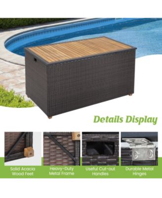 134 Gallon Rattan Storage Box With Zippered Liner And Solid Acacia Wood Top.