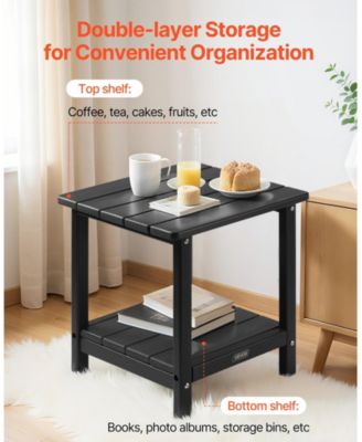 2-Tier Outdoor Side Table in Black HDPE for Backyard or Indoor Use