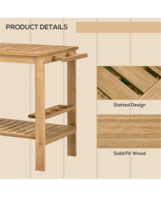 Fir Wood Side Shelves and Storage Rolling Grill Cart